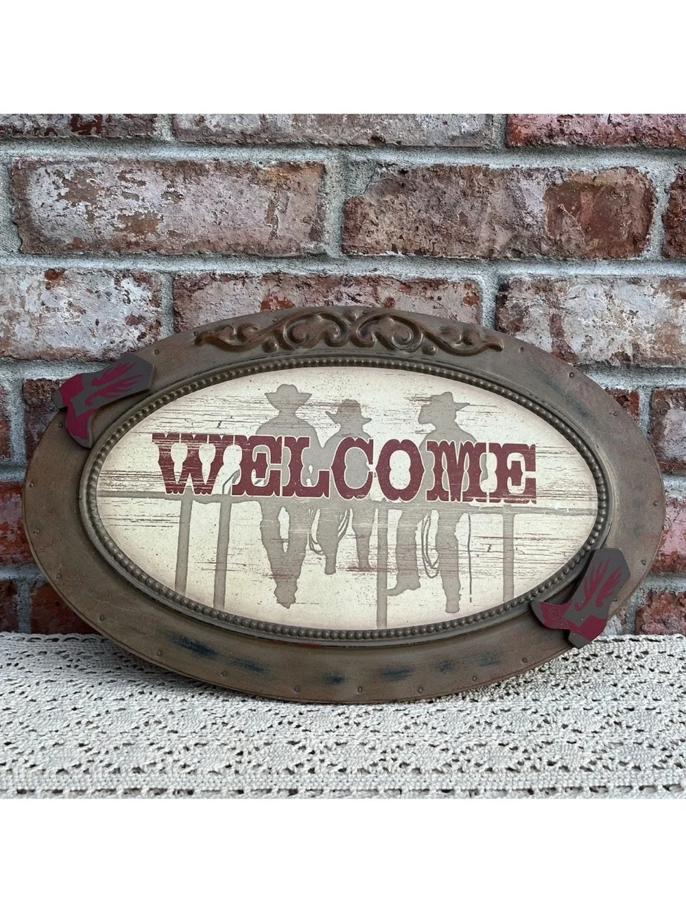 Horse Welcome Sign Home Decor Brown Cast Iron Horseshoe Rustic Rusty Ranch Art